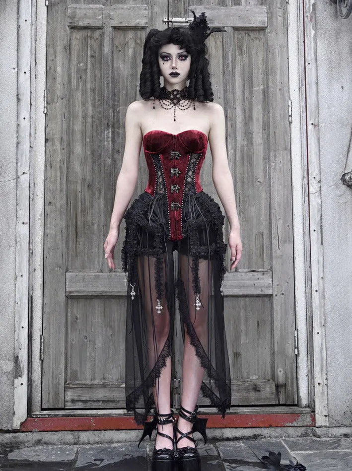 Dark Alice Dress Hell Fishbone Straps Corset Set Gothic Tulle