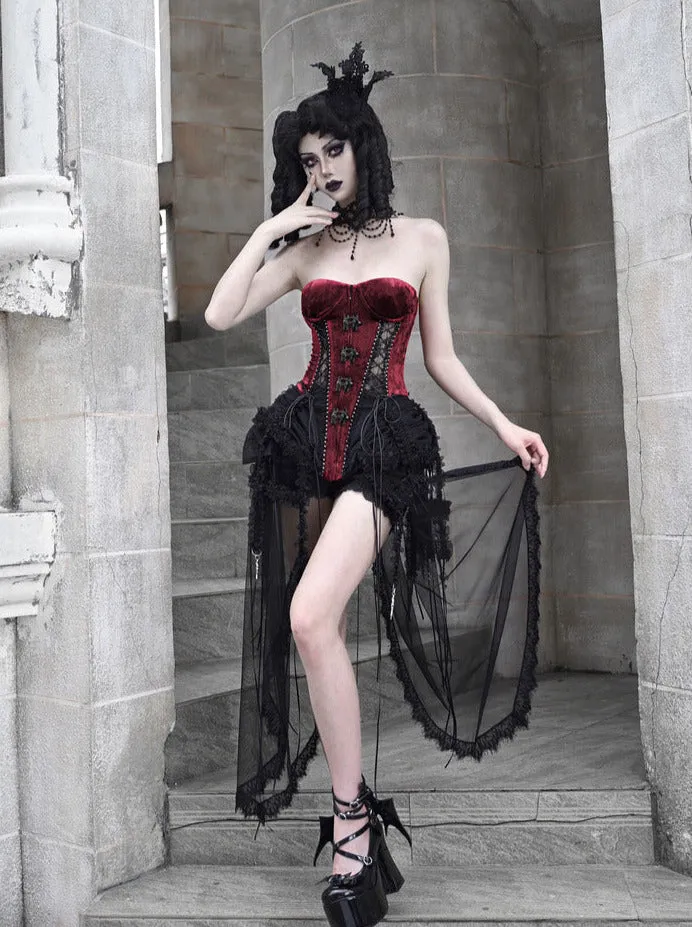 Dark Alice Dress Hell Fishbone Straps Corset Set Gothic Tulle