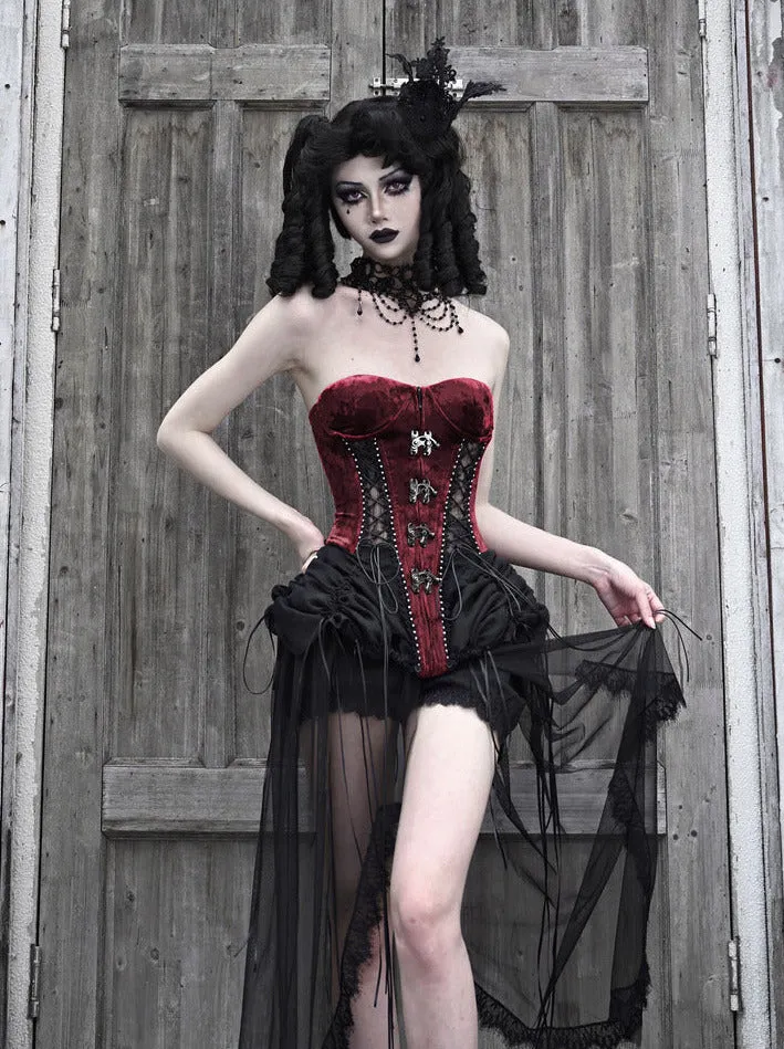 Dark Alice Dress Hell Fishbone Straps Corset Set Gothic Tulle
