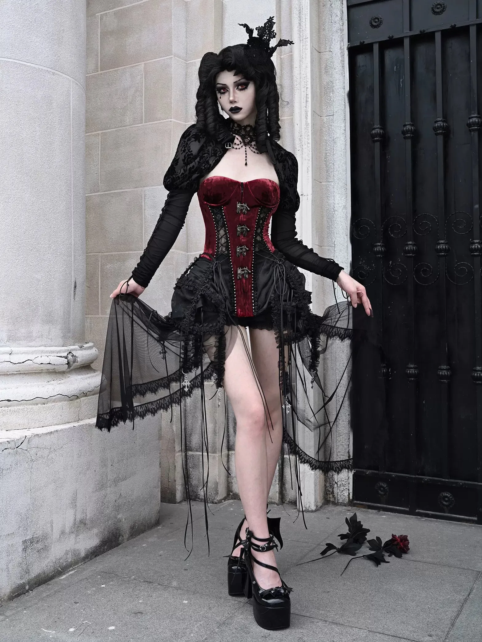Dark Alice Dress Hell Fishbone Straps Corset Set Gothic Tulle