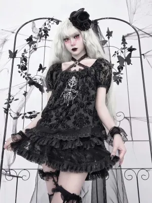 Dark Sleeve Puff Top Gothic Embroidery Lace