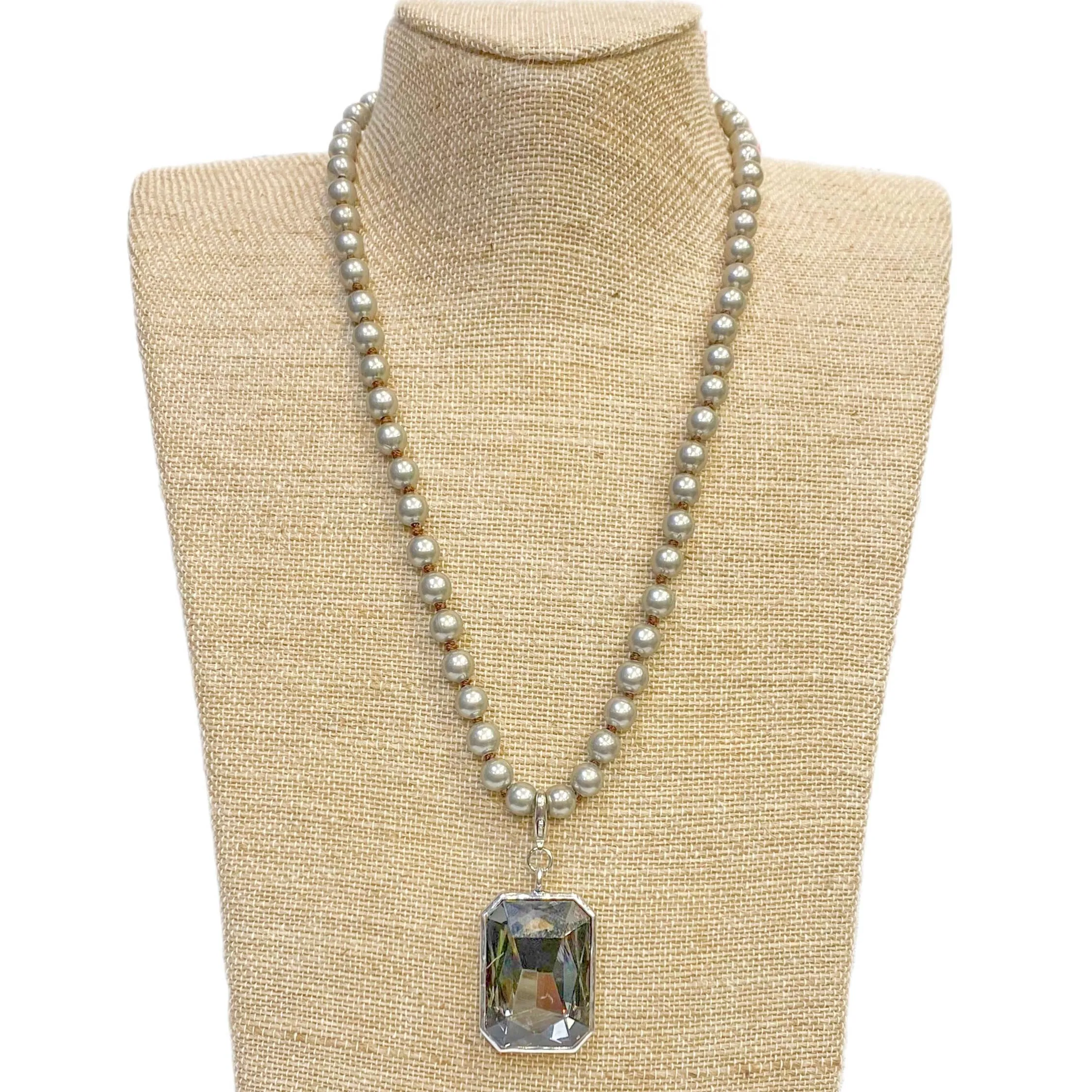 Detachable Black-Gray Crystal Pendant on Faux Navajo Pearl