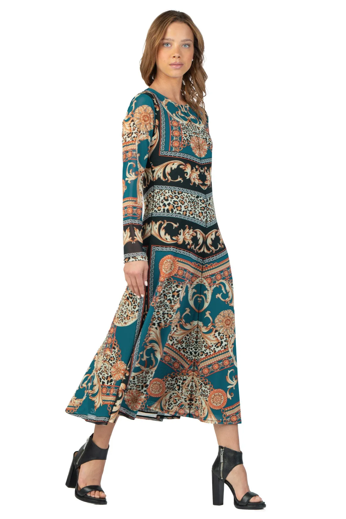FIT & FLARE L/SL LINED DRESS