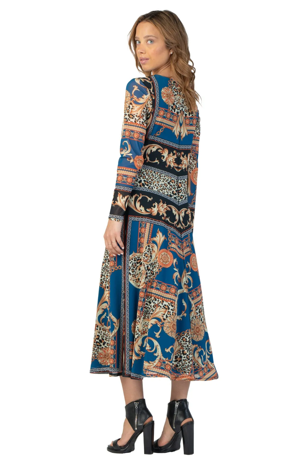 FIT & FLARE L/SL LINED DRESS