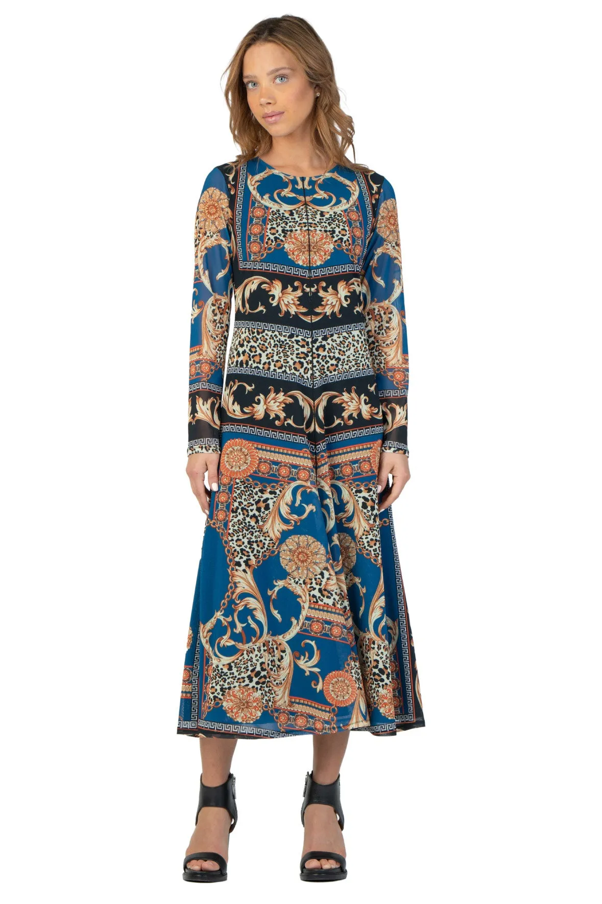 FIT & FLARE L/SL LINED DRESS