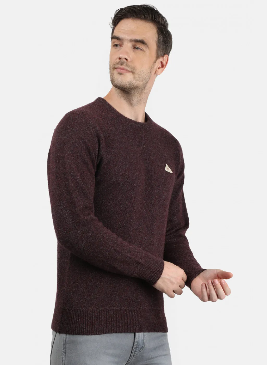 Men Maroon & Grey Solid Pullover