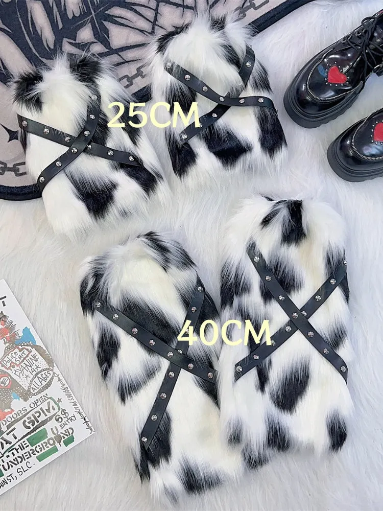 Stud Detail Strap Punk Shaggy Leg Warmers