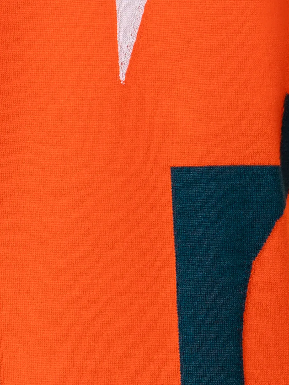 Wool Silk Knit Composed Letters Intarsia Pullover